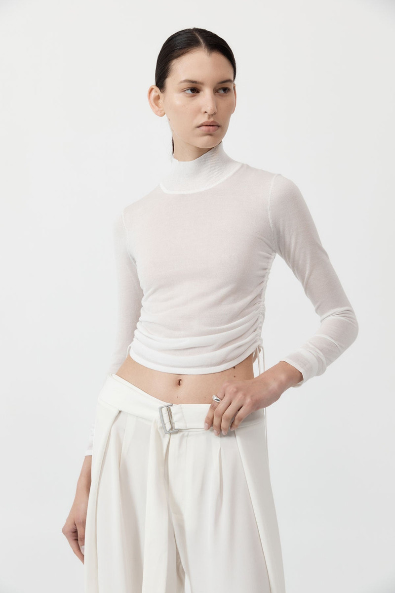 ST. AGNI Sheer Ruched Top - White outlook