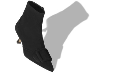 Manolo Blahnik Black Suede Buckle Detail Ankle Boots outlook