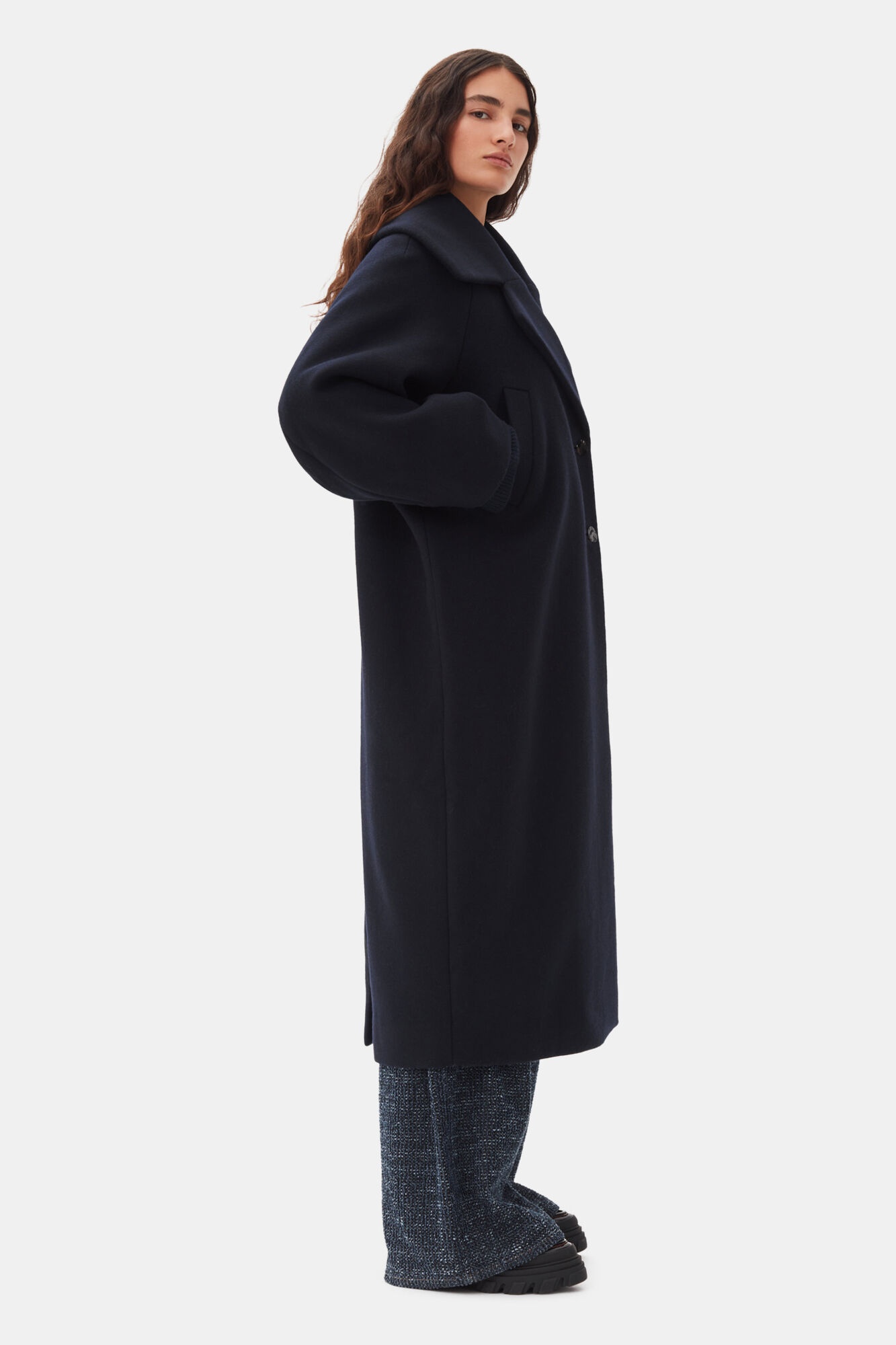 DARK BLUE WOOL COAT - 4