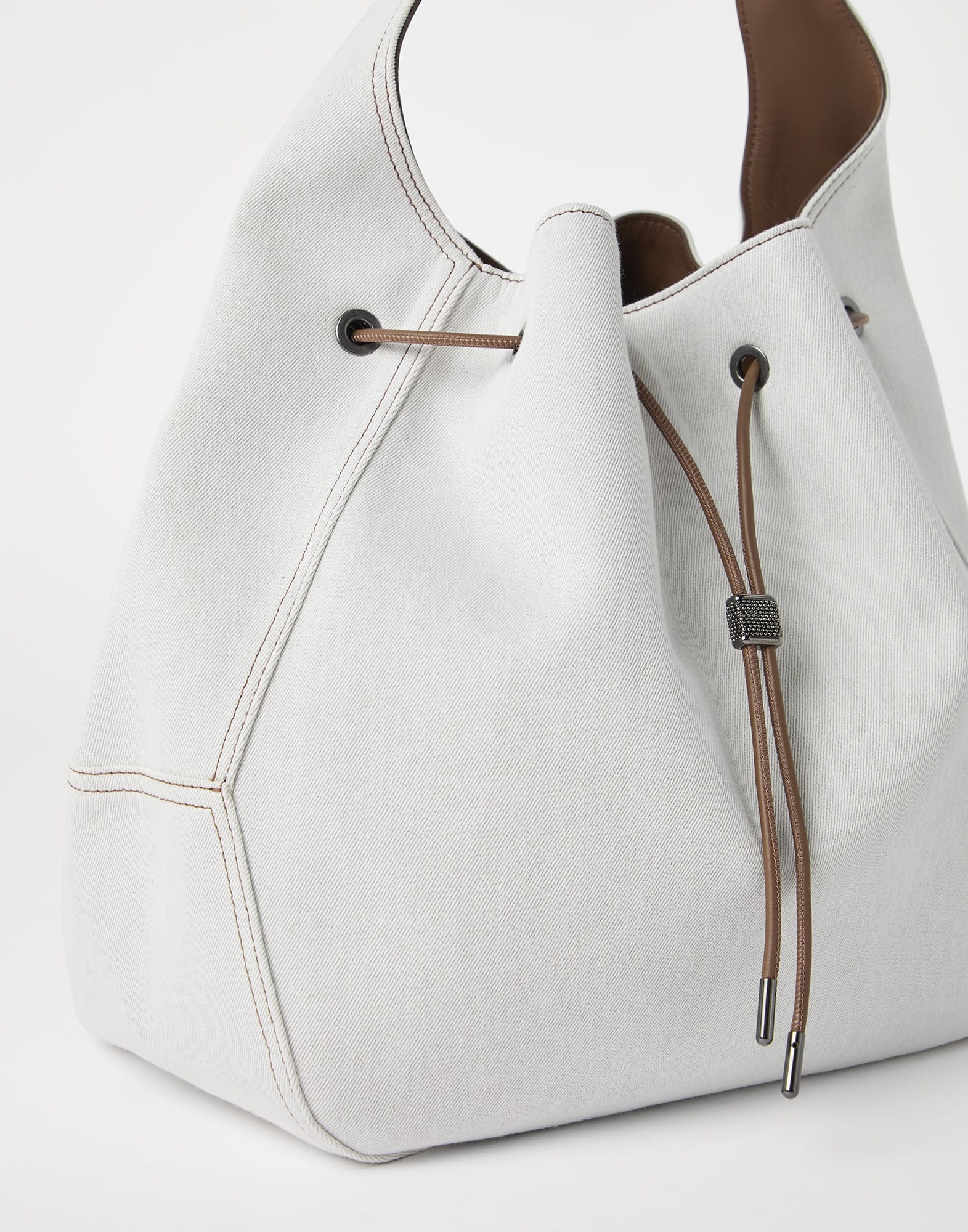 BC Duo bucket bag in cotton and linen gabardine with monili - 3