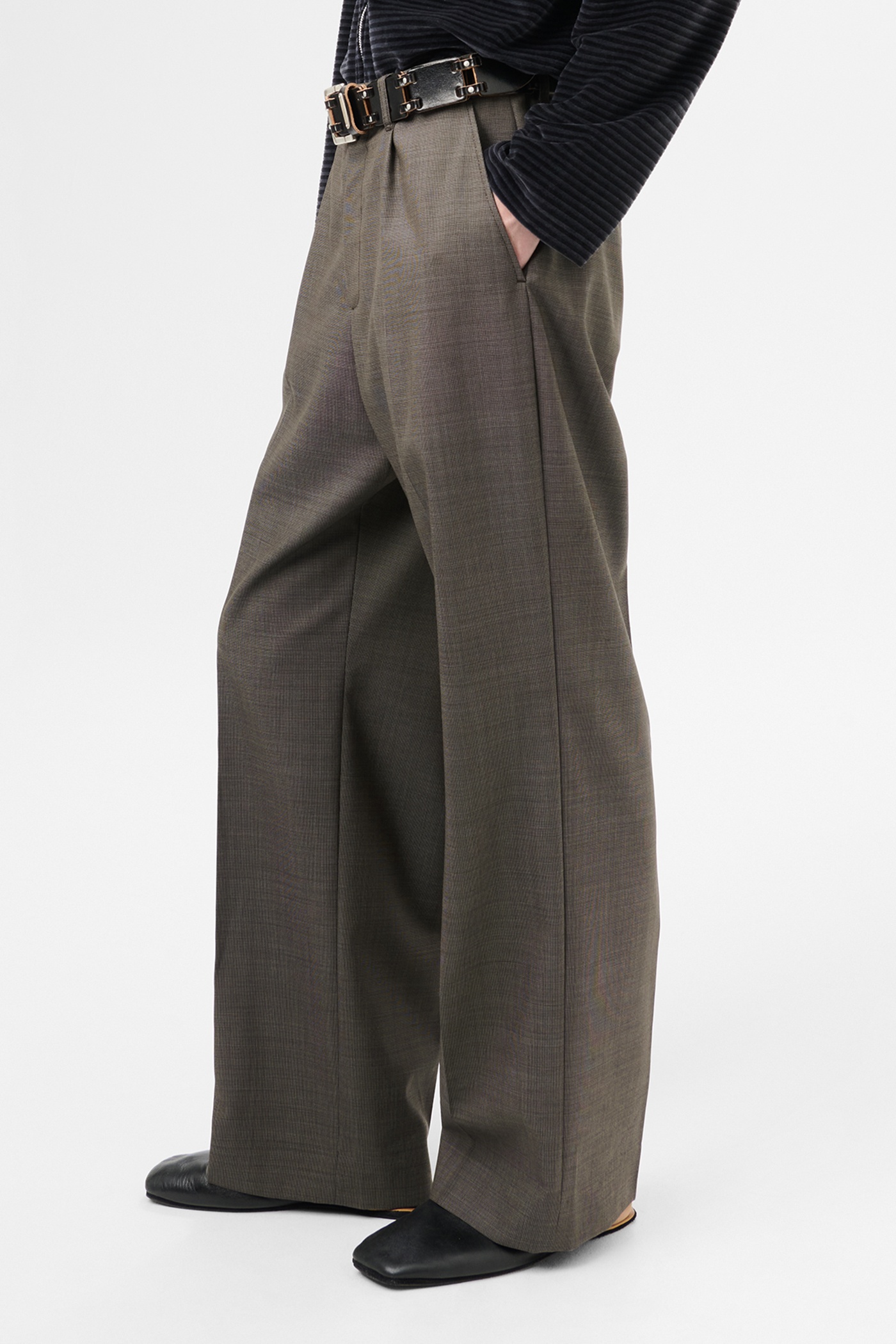 Borrowed Chino Grey Atom Check Wool - 4