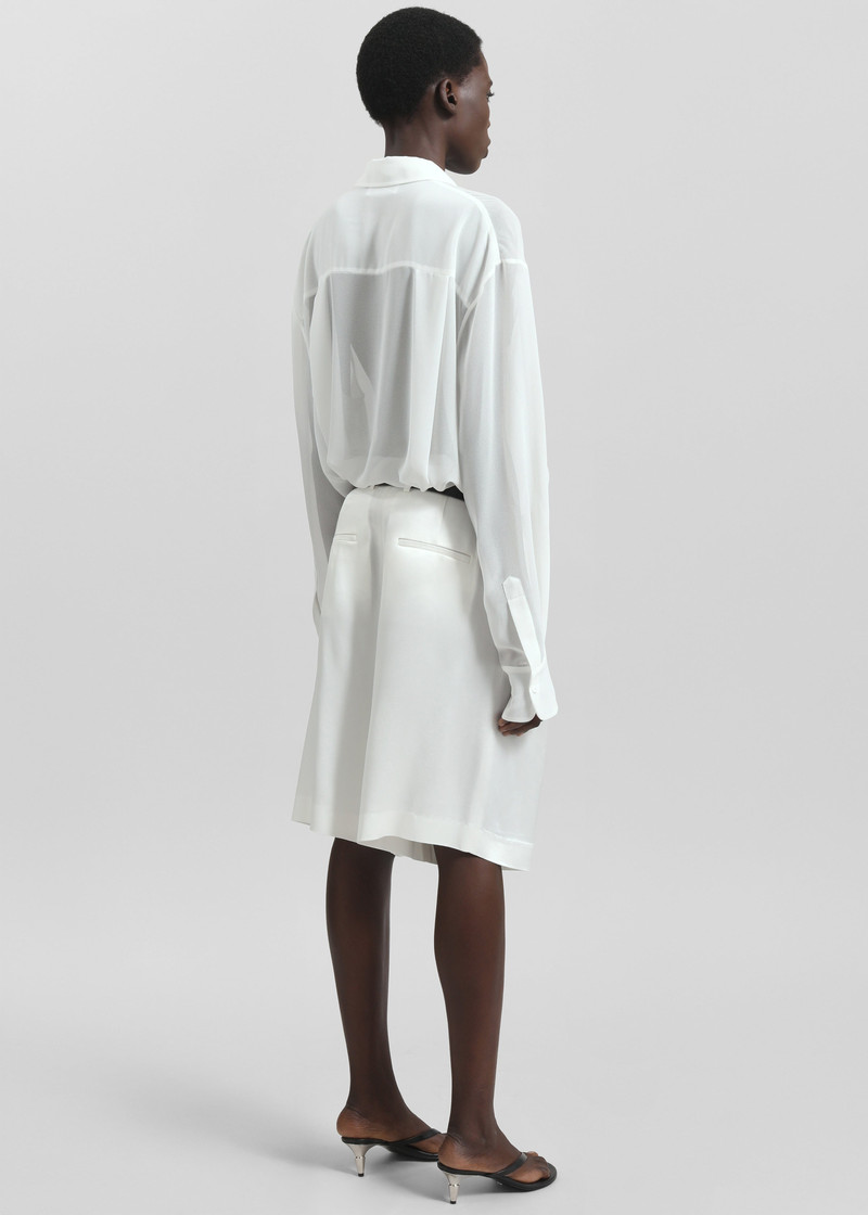 Marfa Pleated Satin Bermuda Shorts - White 5