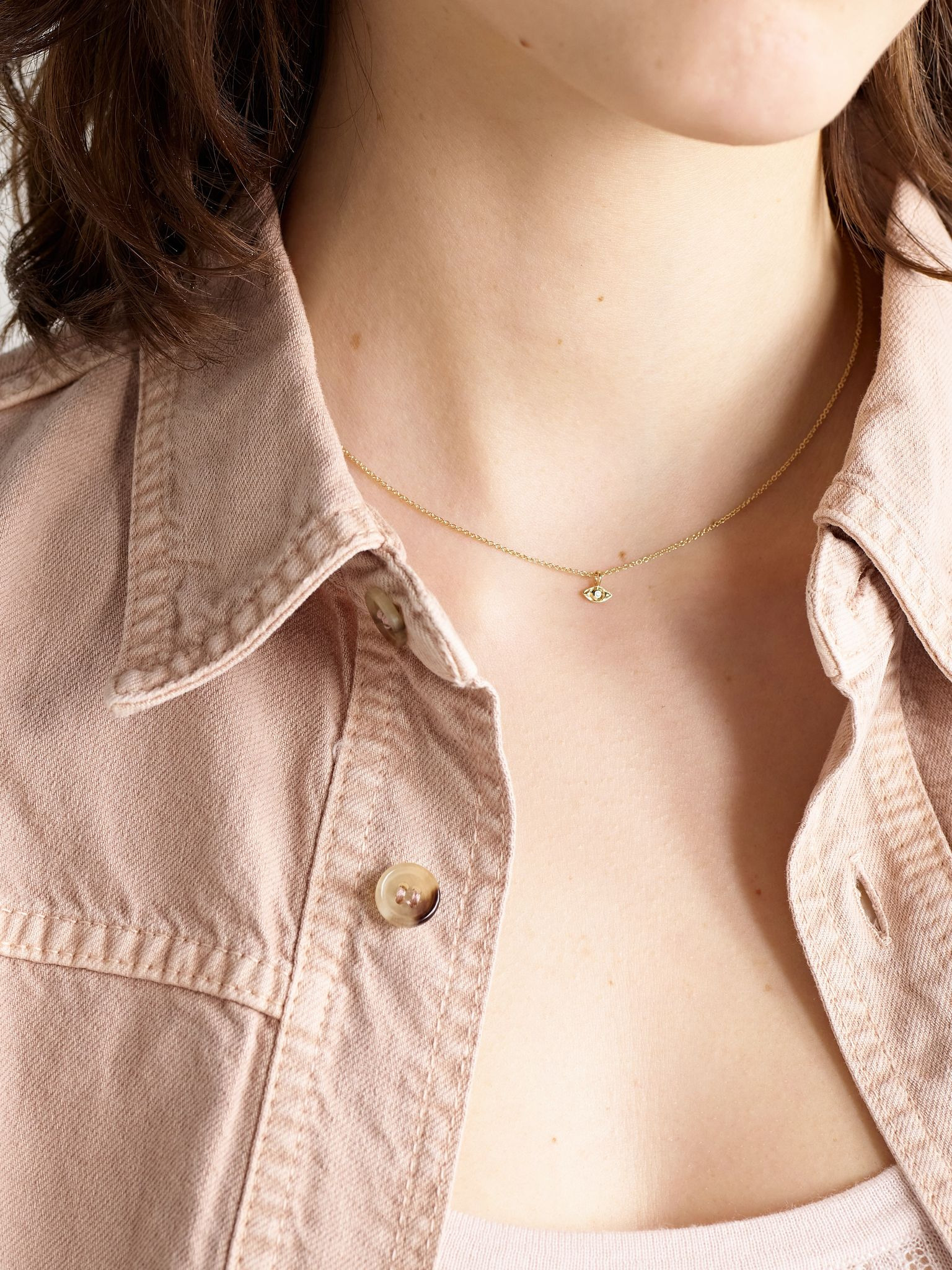 Mini Evil Eye 14-karat gold diamond necklace Gold - 2