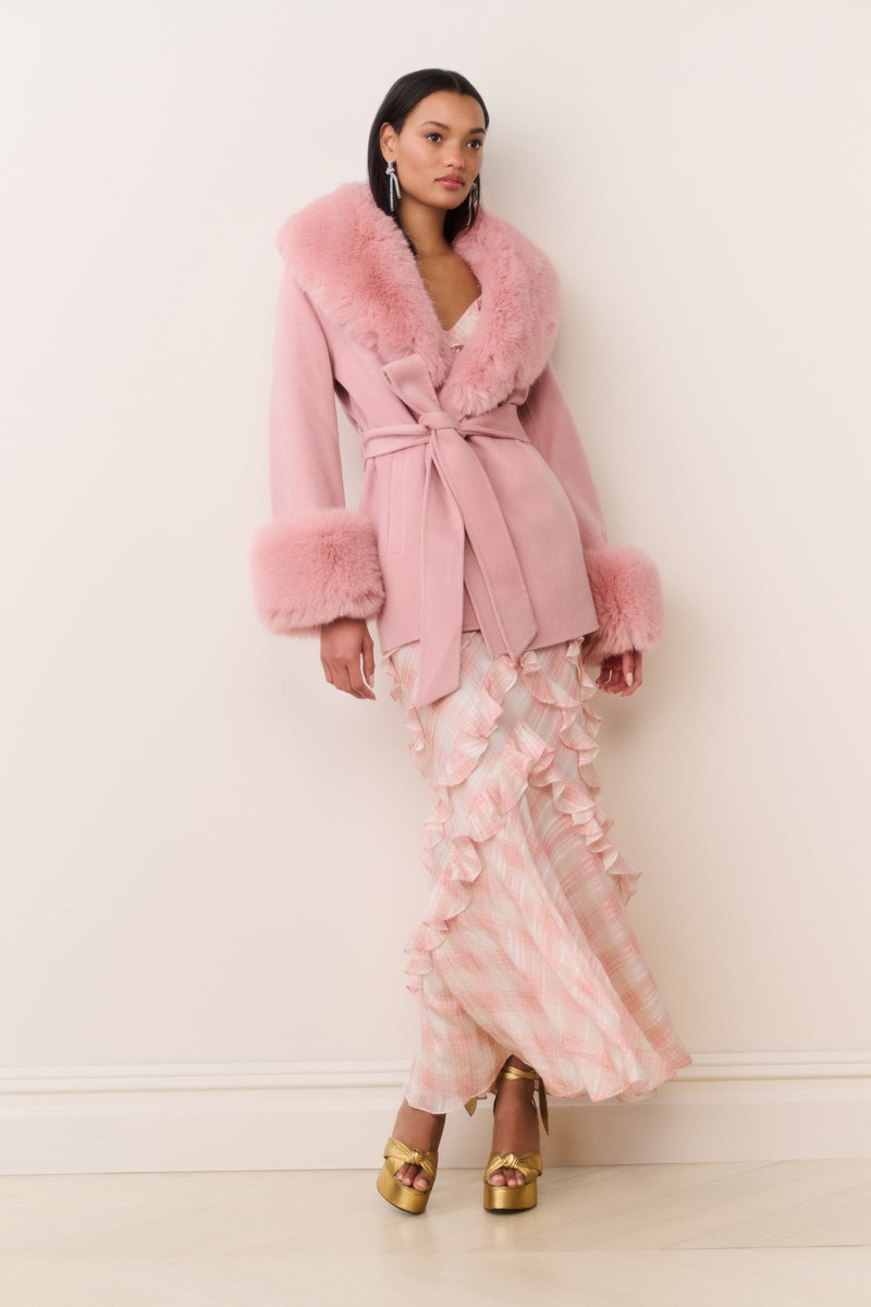 Rosen Faux Fur Wool Wrap Coat 3
