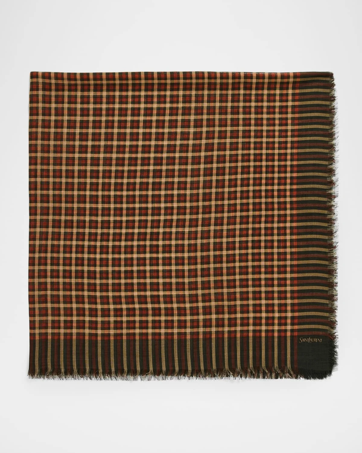 Men's Wool Madras Check Square Scarf - 1