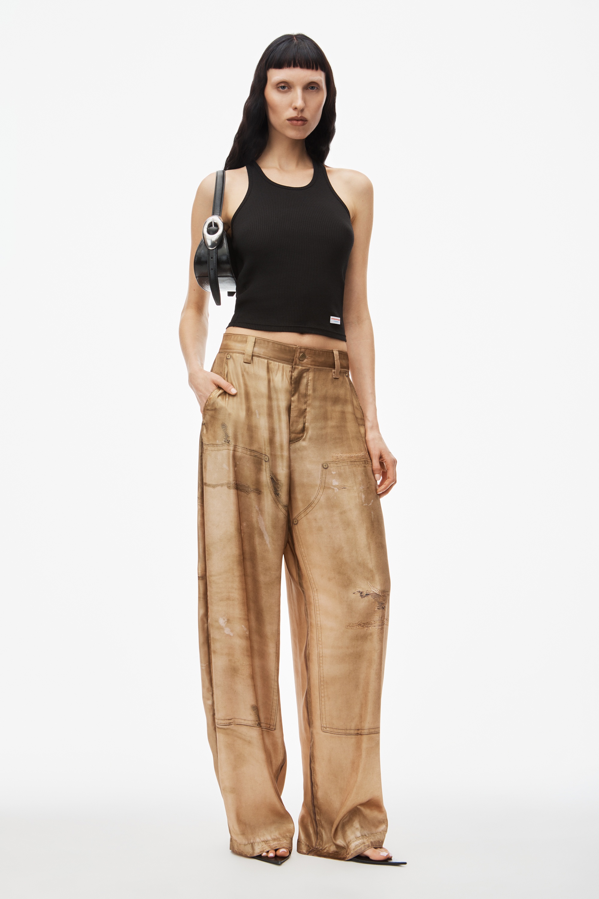 パンツ ALEXANDER WANG PRINTED JERSEY WIDE-LEG PANT Alexander Wang wide-leg pant in workwear trompe-l'oeil print