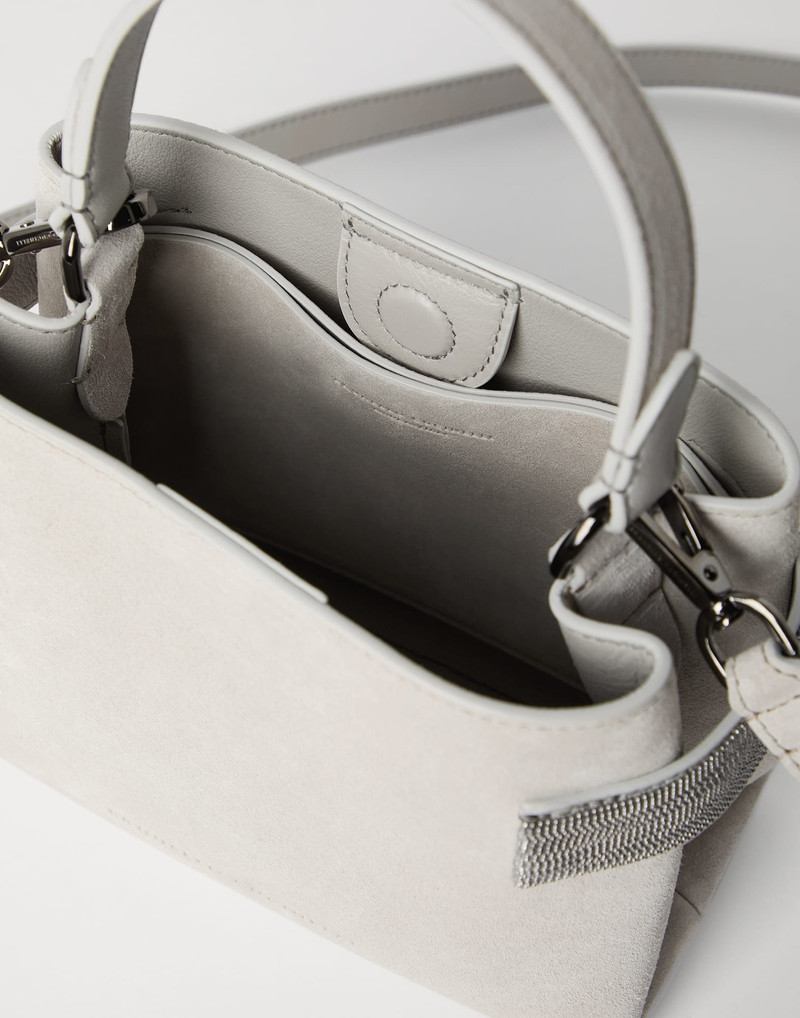 Essence small top-handle bag in suede with precious bands 5