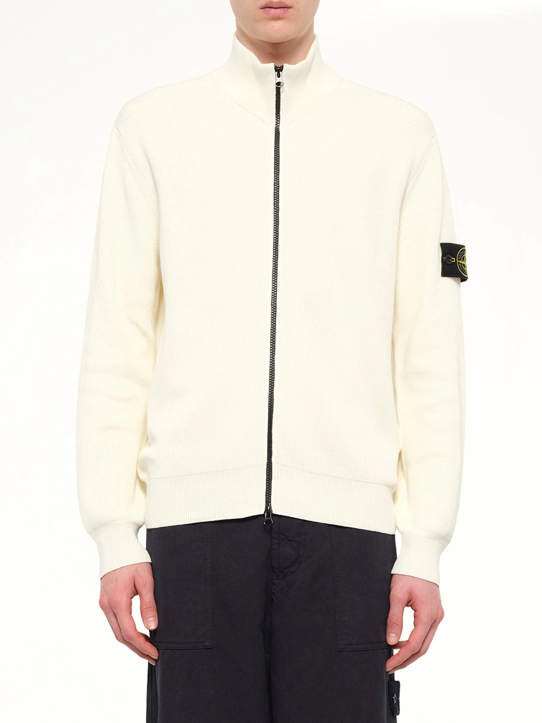 5100126 Ribbed Cotton Zip-Up Cardigan in Ivory - 1