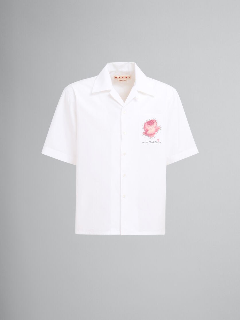 WHITE BIO POPLIN BOWLING SHIRT WITH FLOWER PATCH - 1