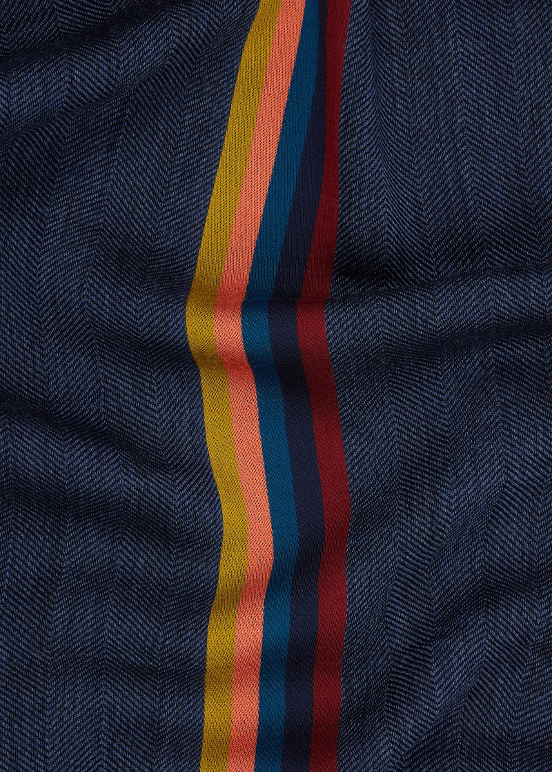 Dark Navy 'Artist Stripe' Band Herringbone Wool-Blend Scarf 4