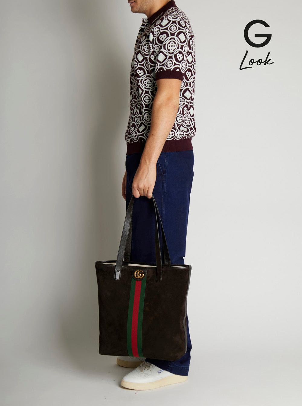 Gucci Men 'Ophidia' Brown Shopper With Metallic Gg Logo And Web Detail In Suede Woman - 6
