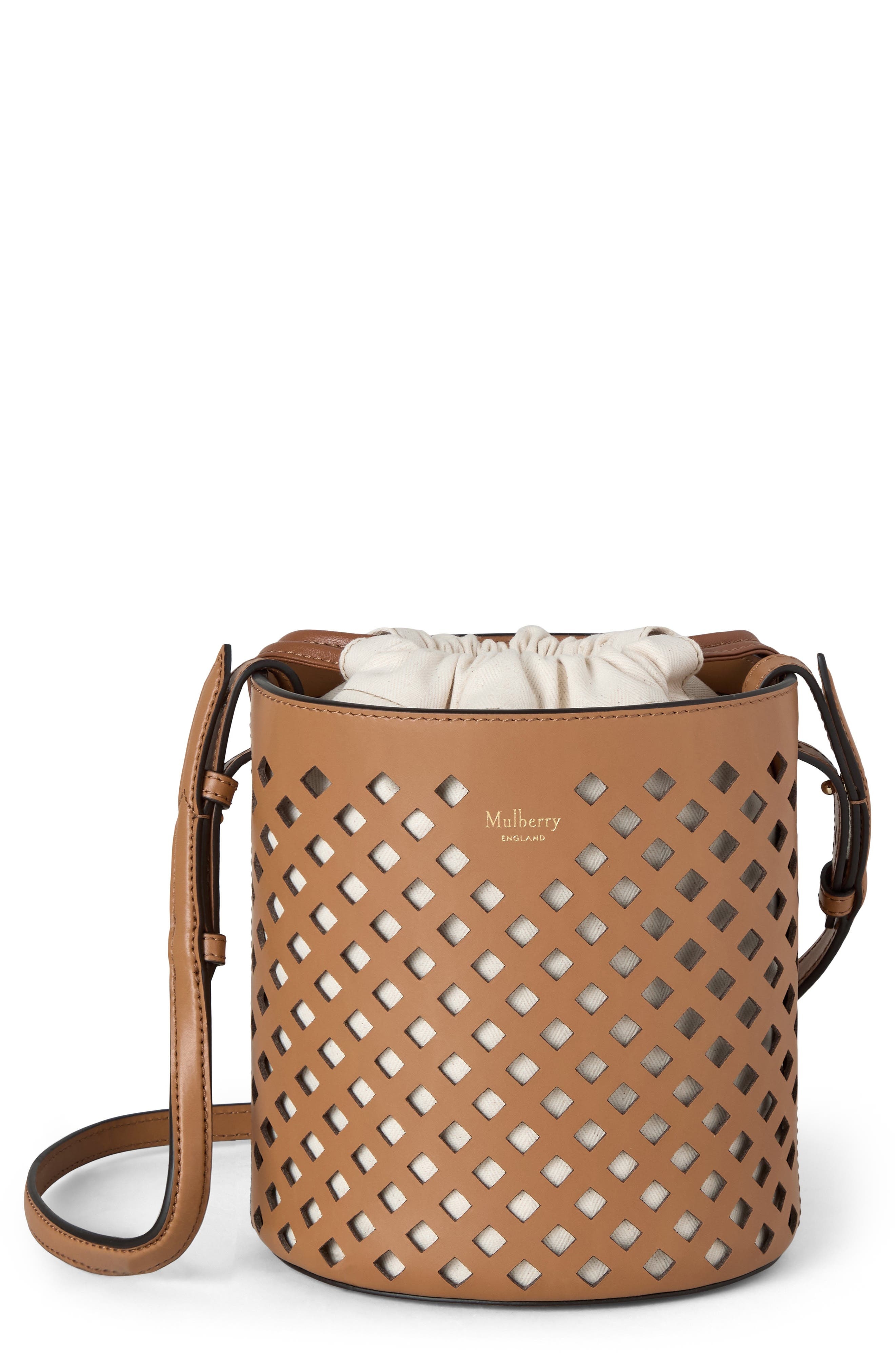 Mulberry Diamond Perforated Leather Bucket Bag in Toffee at Nordstrom - 1