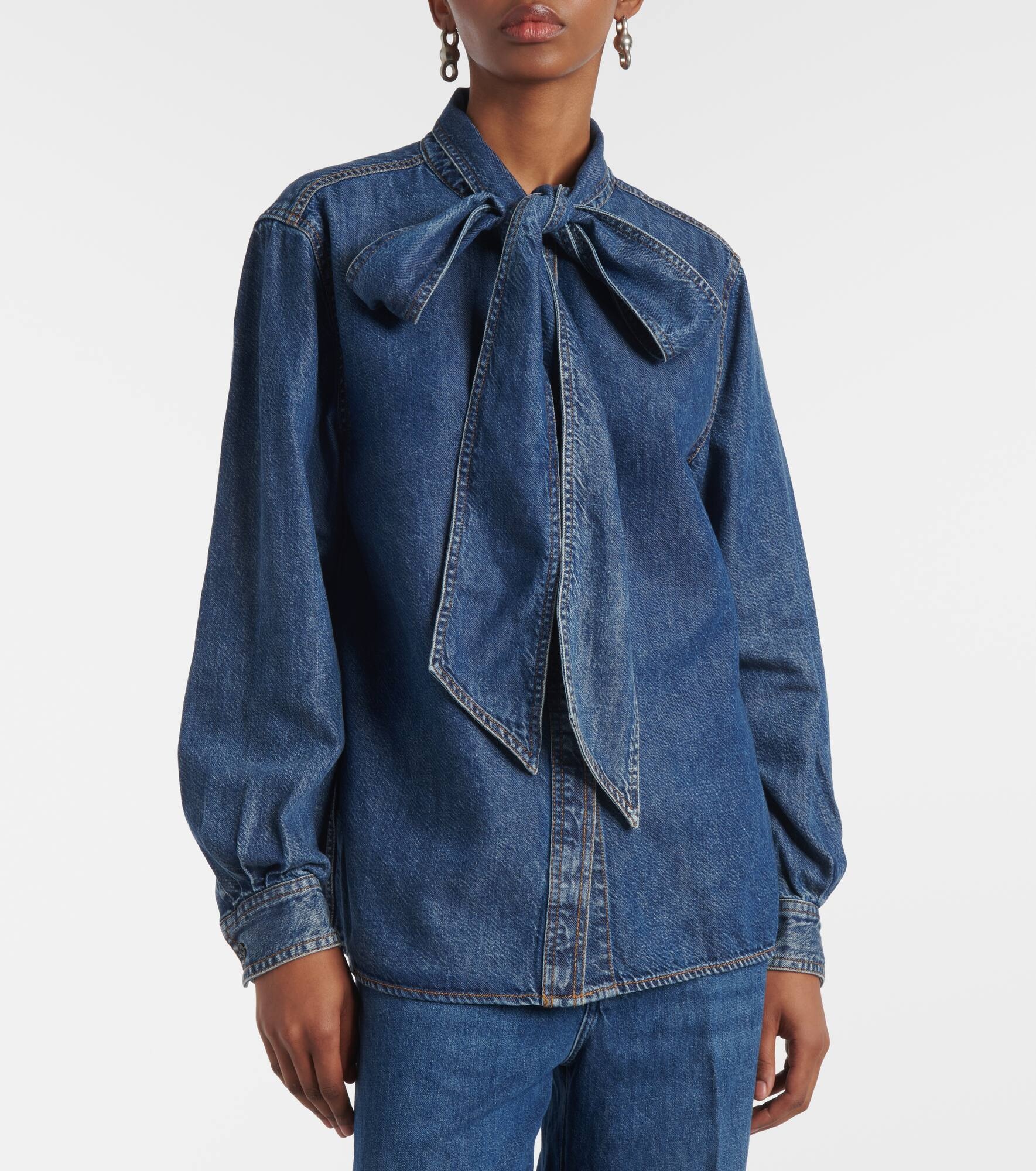 Secretary tie-neck denim blouse - 6