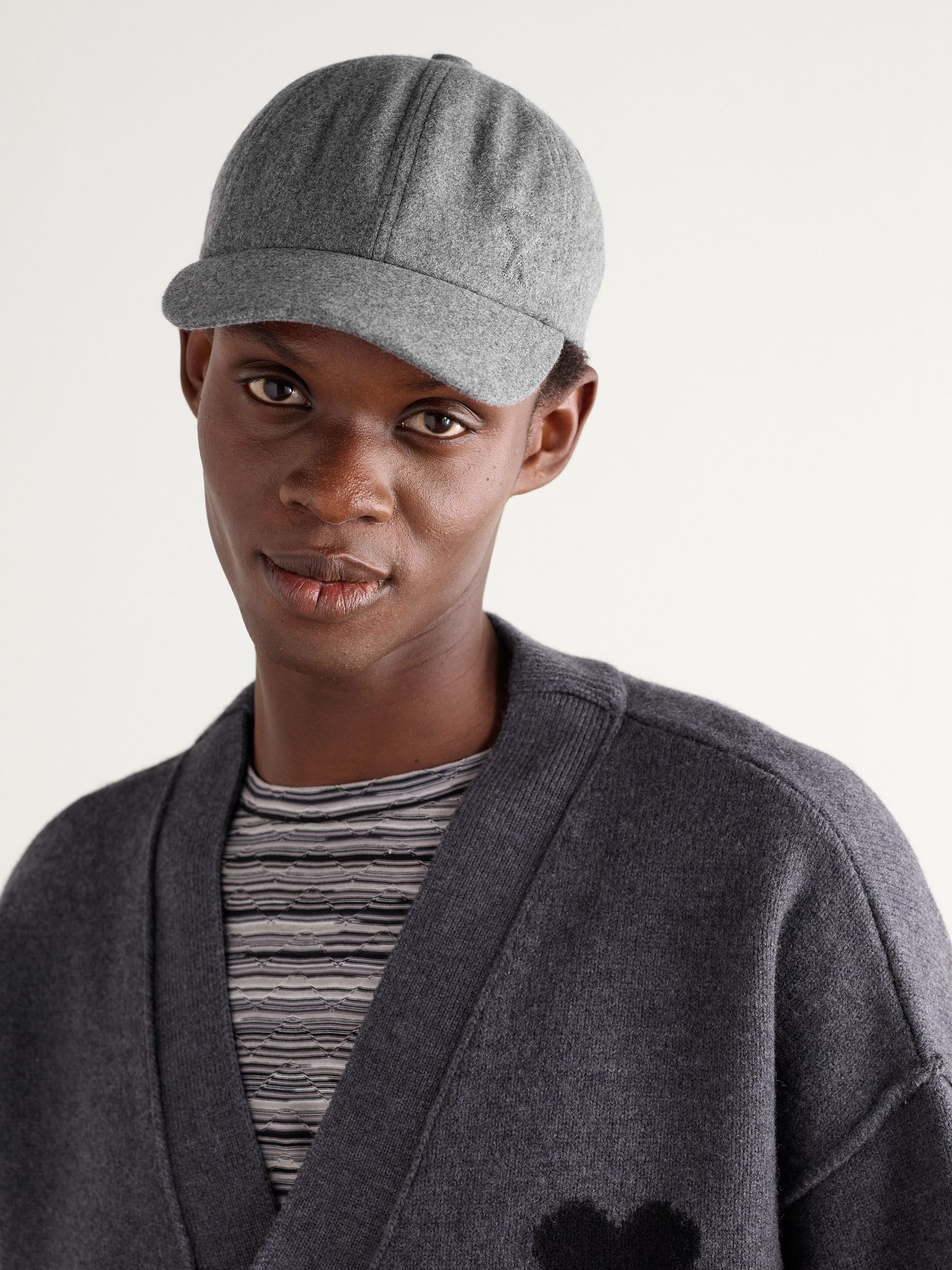 Logo-Embossed Brushed Virgin Wool-Flannel Baseball Cap Gray - 2