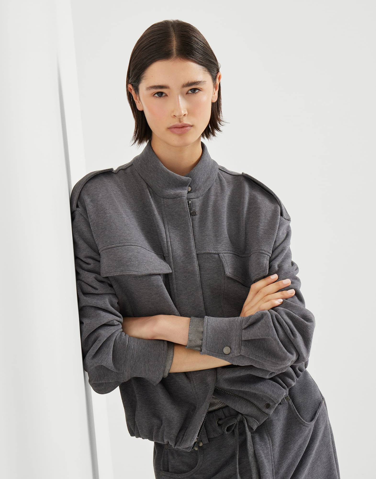 Cotton smooth French terry outerwear-style sweatshirt - 4