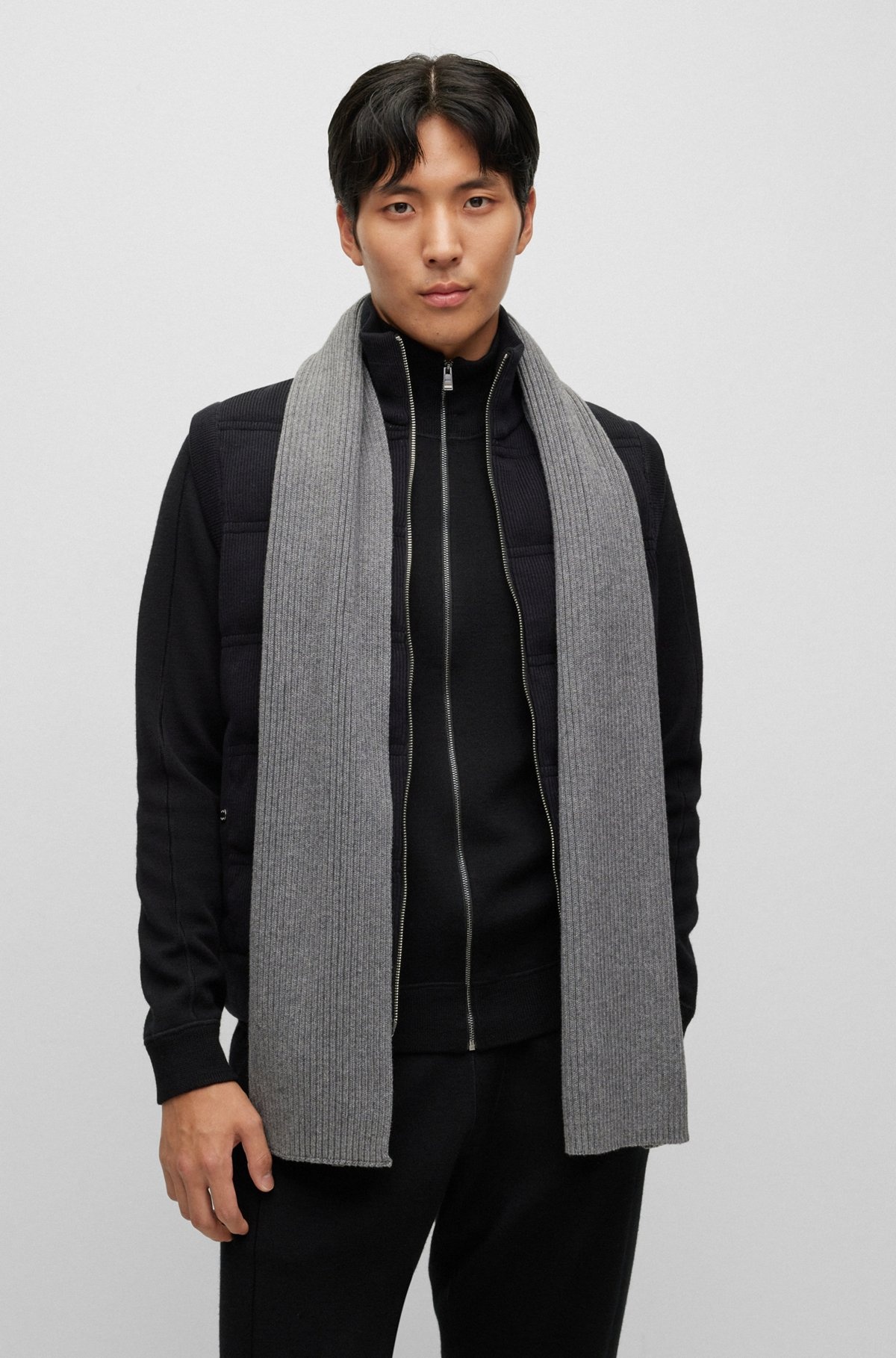 RIBBED SCARF IN A COTTON BLEND WITH LOGO DETAILS - 2
