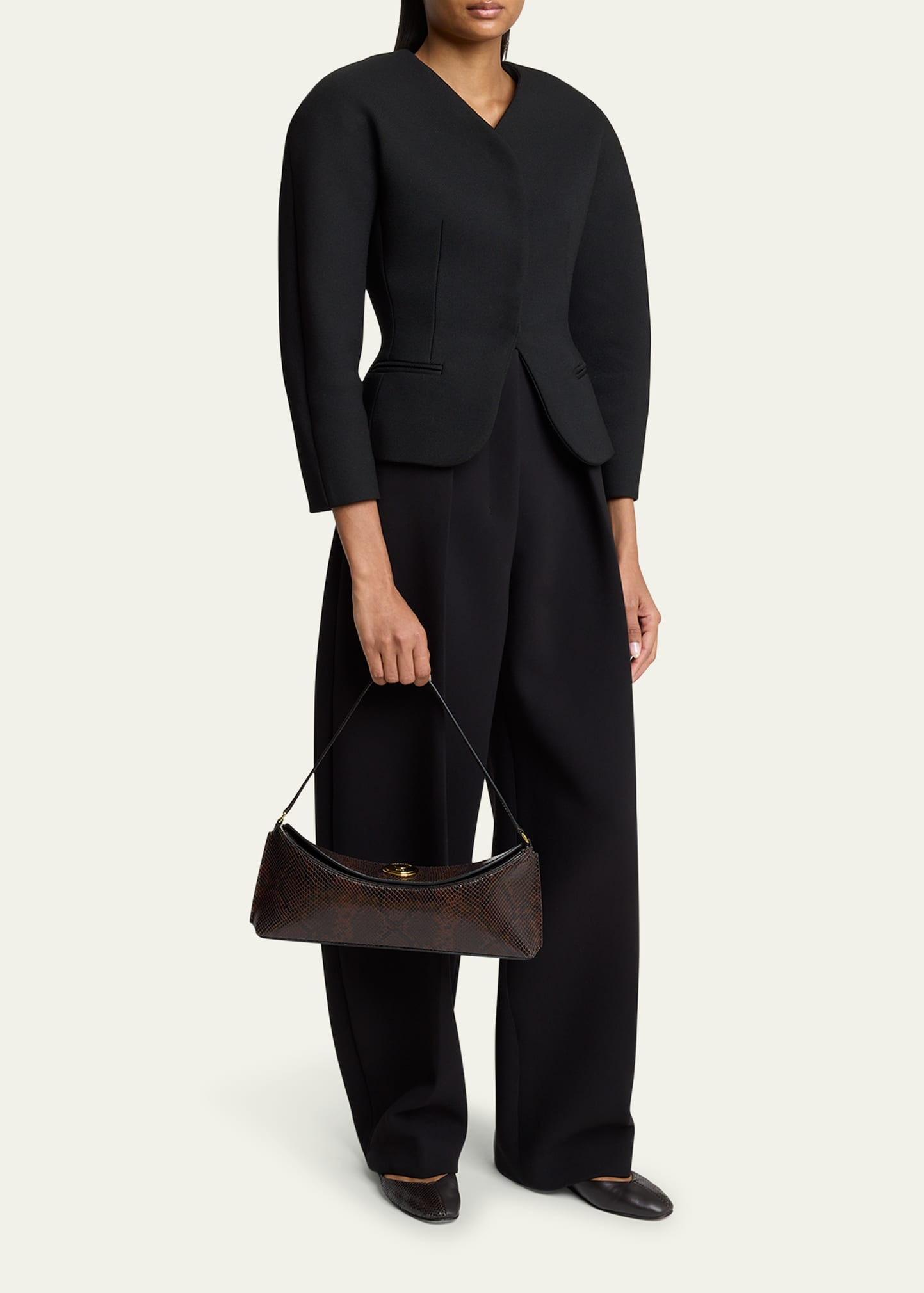 Le Calisso Snake-Embossed Leather Shoulder Bag - 6