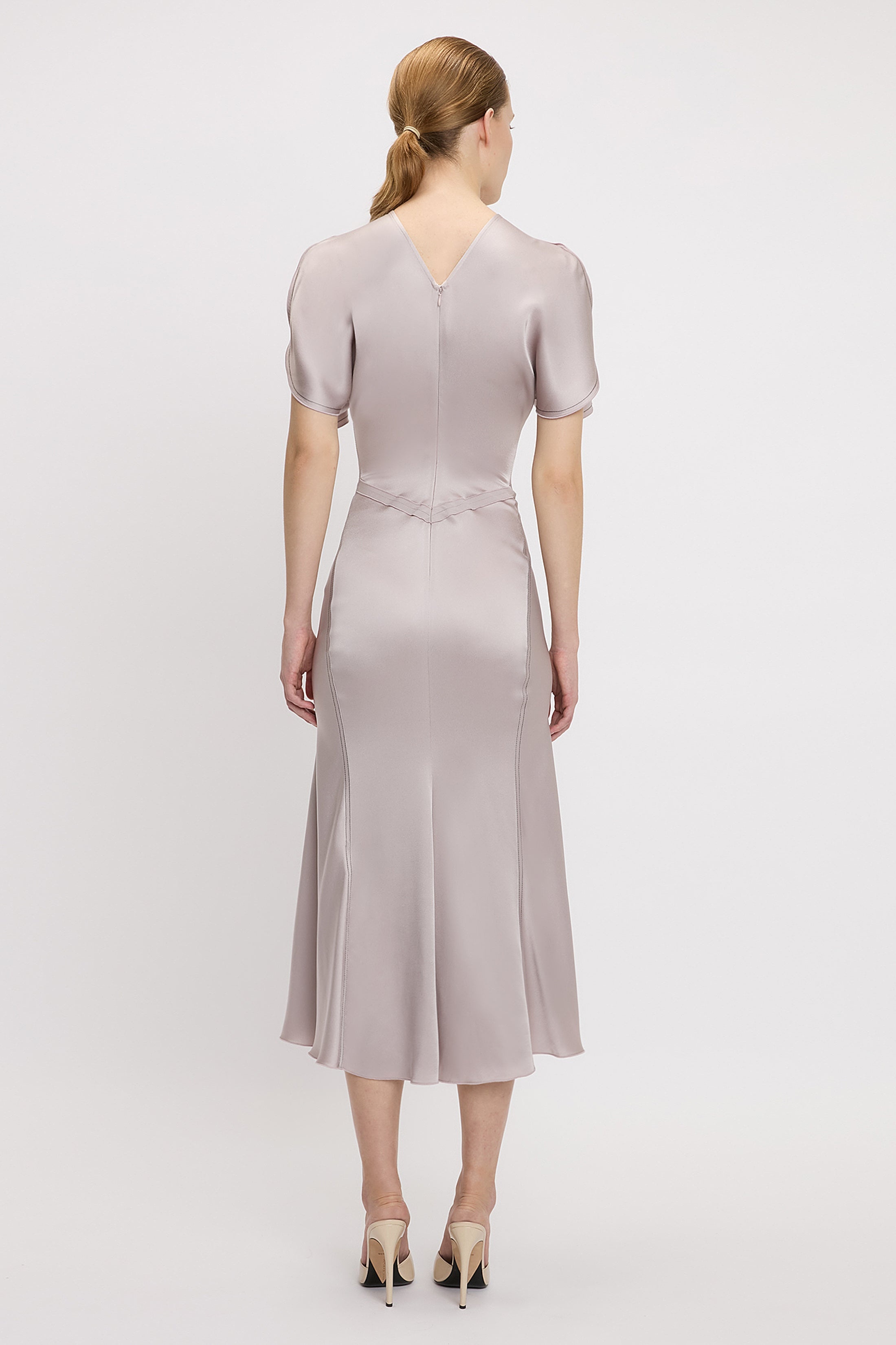 Gathered Waist Midi Dress In Heather - 4