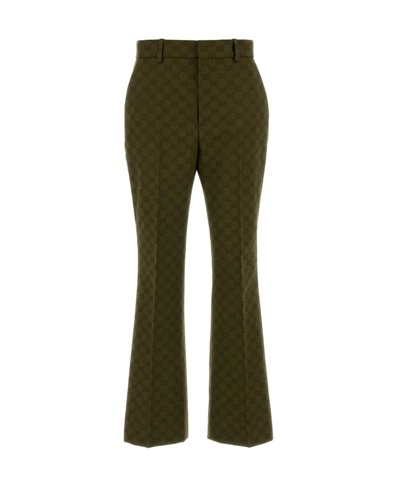 Olive Green Gg Fabric Pant - 1