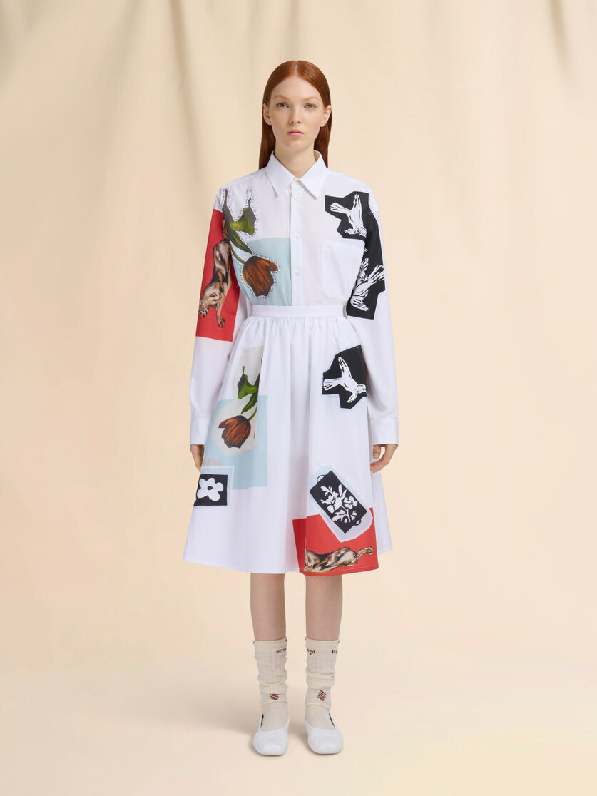 WHITE POPLIN A-LINE SKIRT - 2