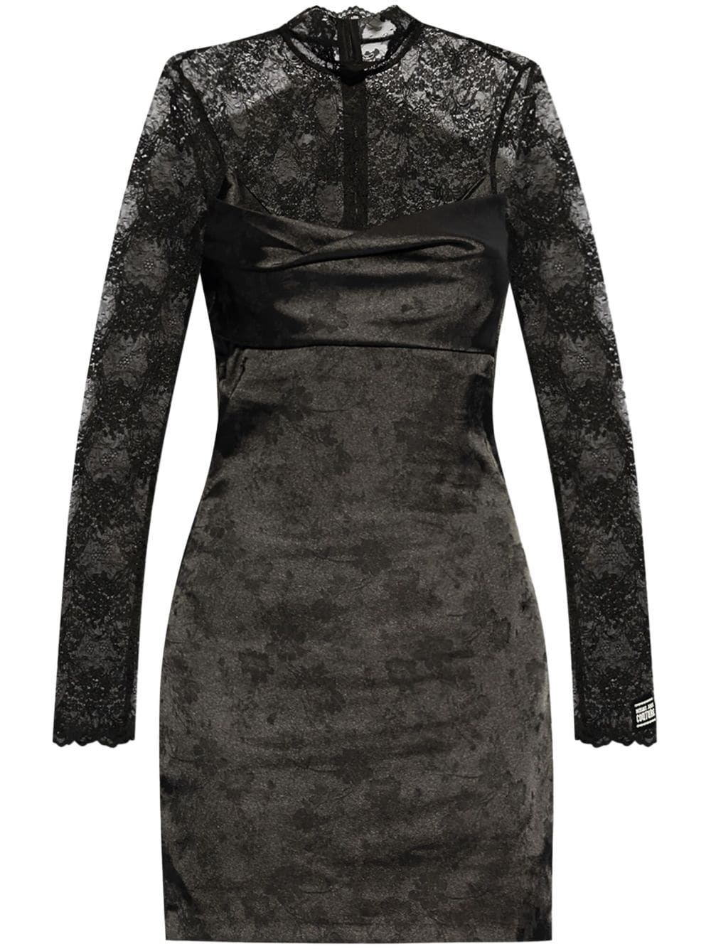 long-sleeve lace-panel dress - 1