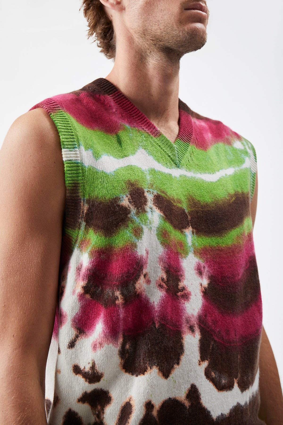 Fielding Knit Vest in Jewel Tie Dye Cashmere - 5