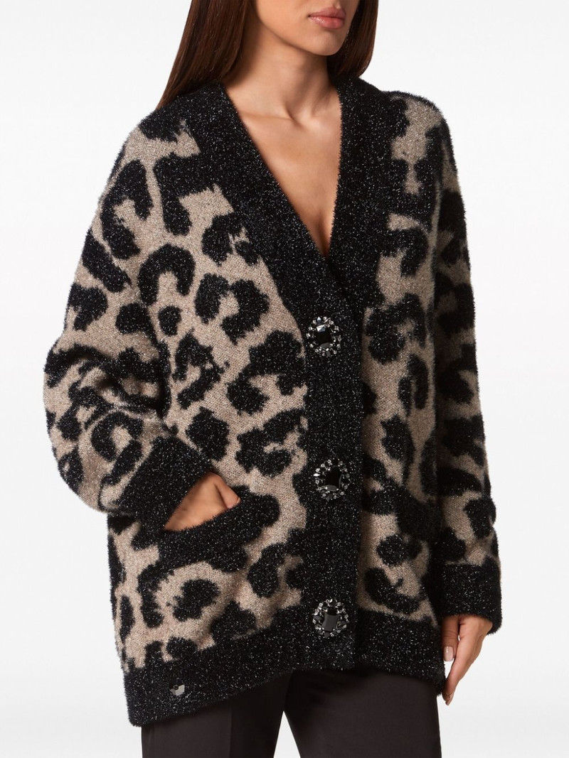 PHILIPP PLEIN leopard-print lurex cardigan outlook