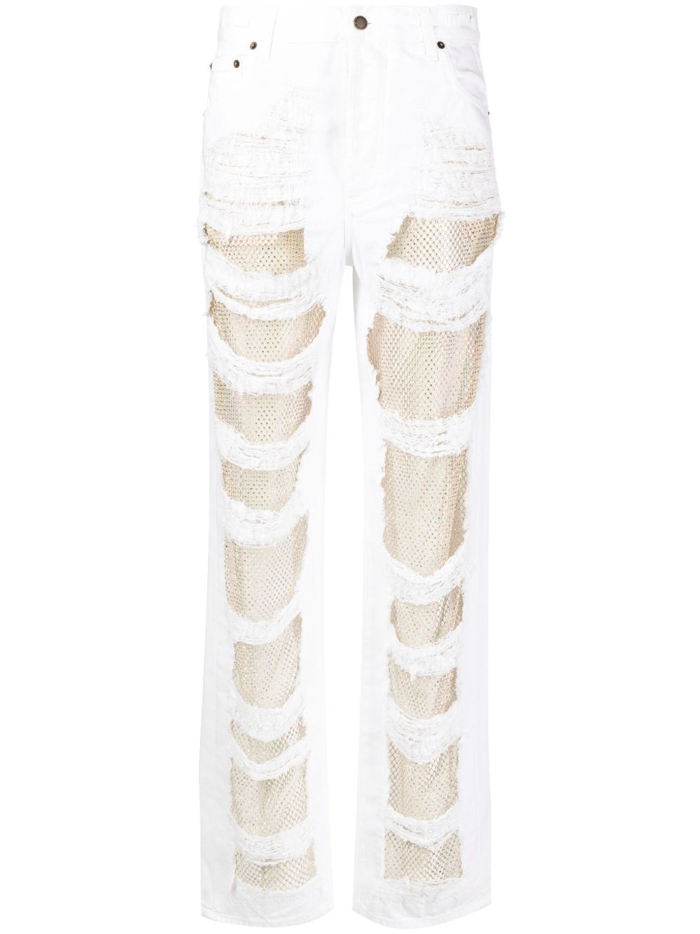 ripped design cotton jeans - 1