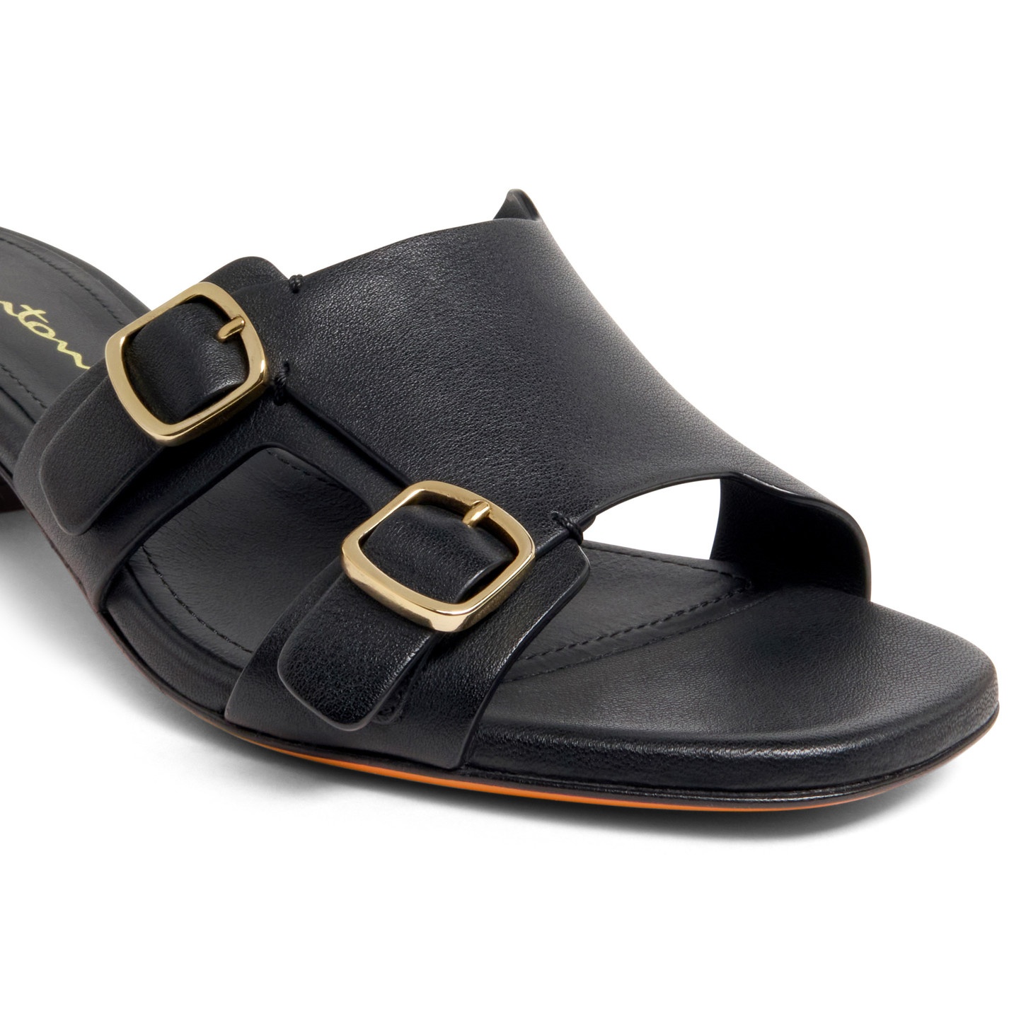 Women's black laminated leather double-buckle sandal - 5