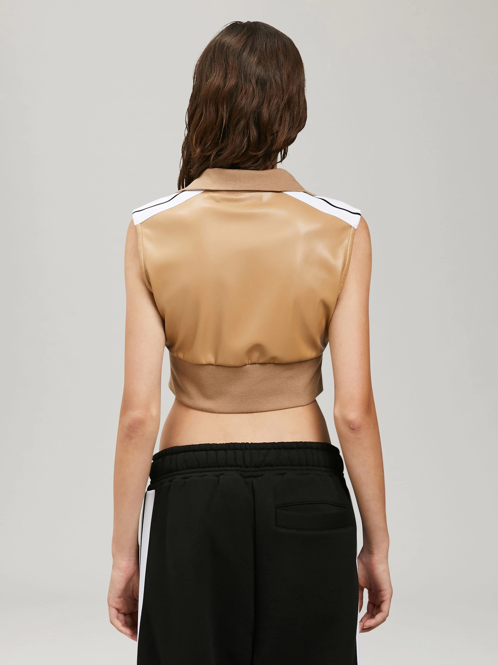 LEATHER CROPPED TRACK VEST - 5