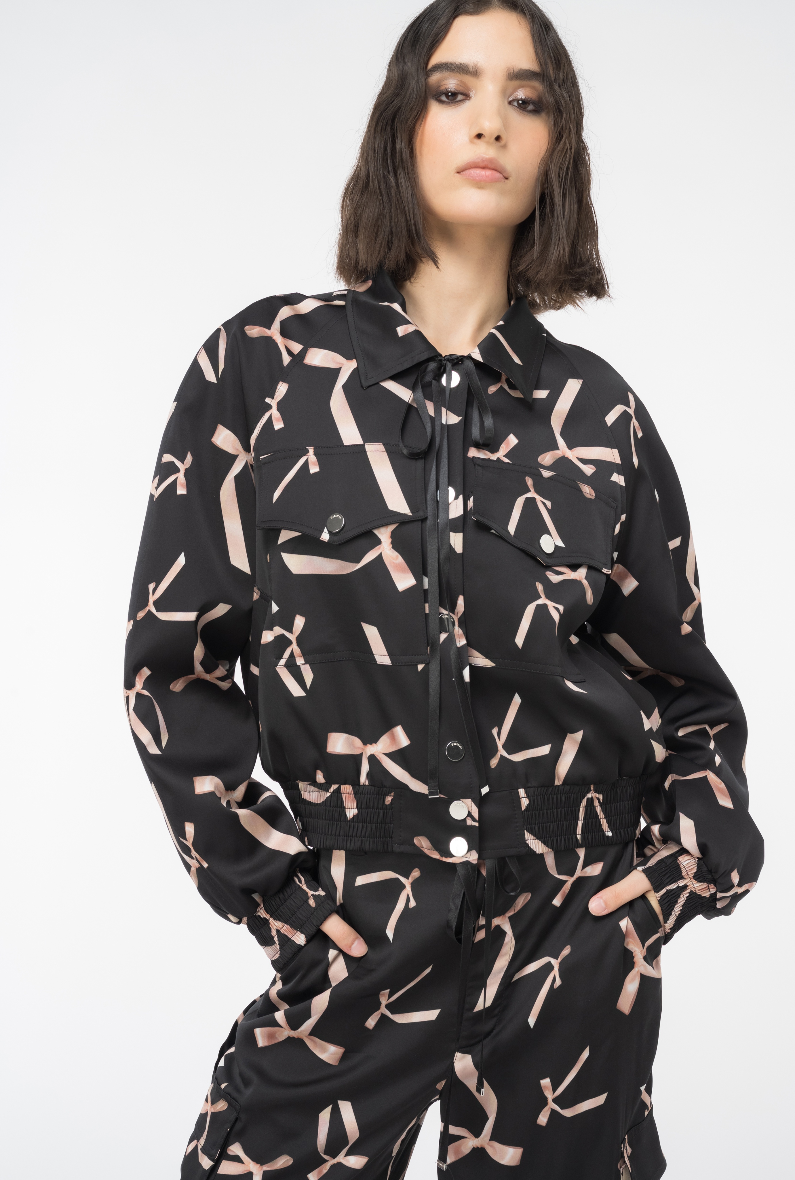 PINKO REIMAGINE BOW-PRINT SATIN BOMBER JACKET BY PATRICK MCDOWELL - 3