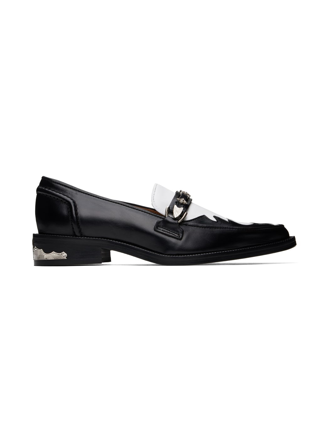 Black & White Heel Detail Loafers - 1