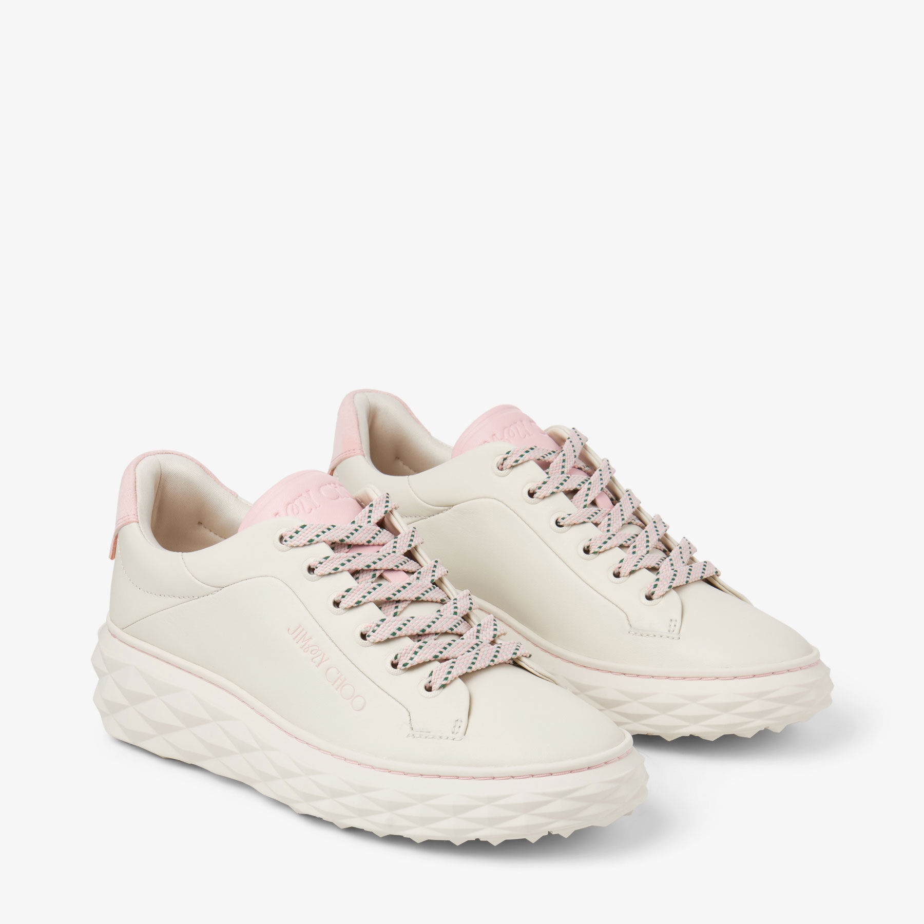 Jimmy Choo / Malbon 2.0 Diamond F 
Women's Latte Leather and Malbon Pink Trainers with Detachable Ki - 8