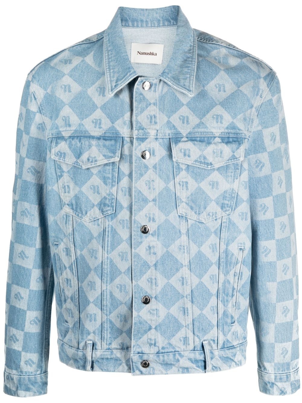 monogram-print denim jacket - 1
