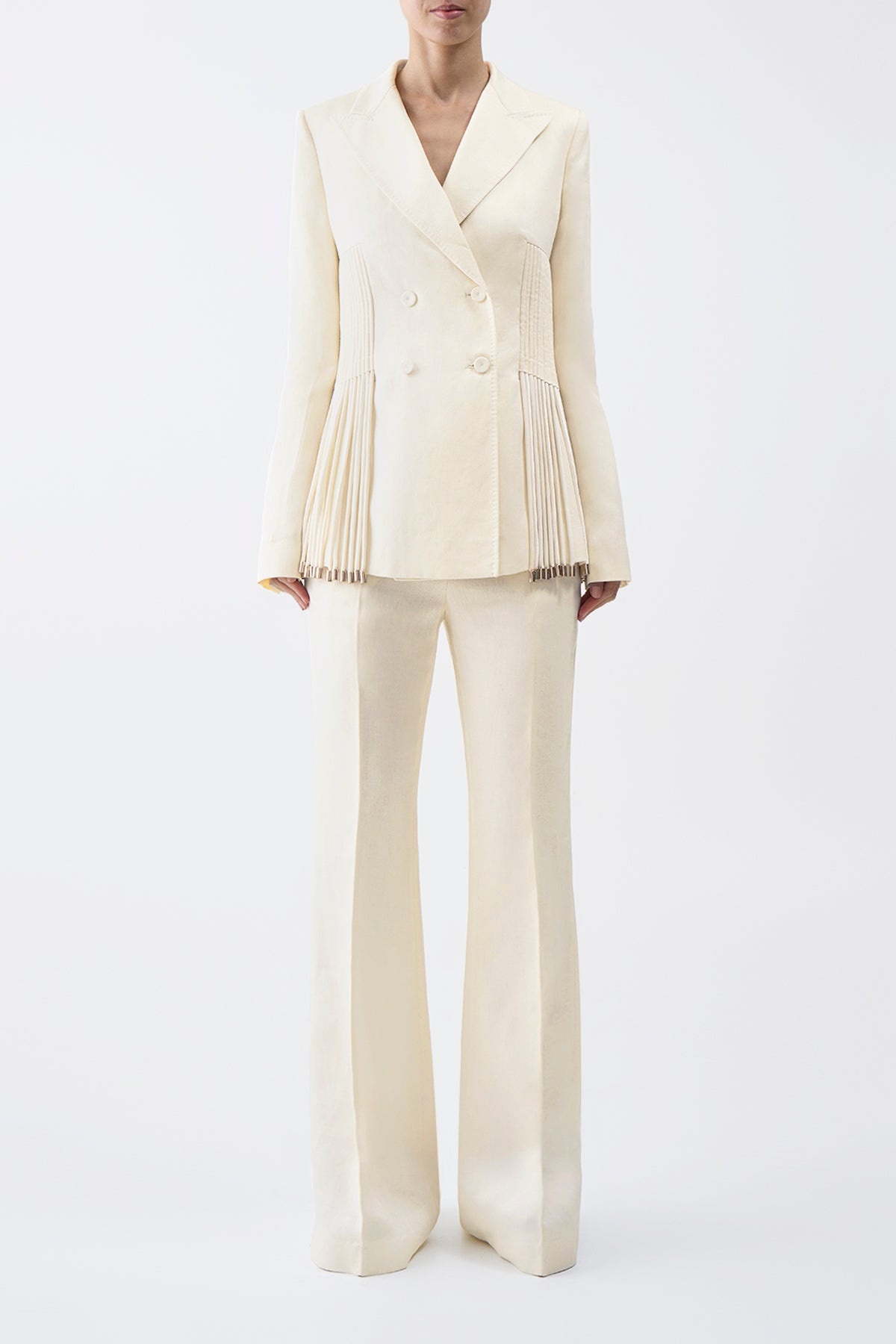 Giorgio Fringe Blazer in Ivory Textured Linen - 3