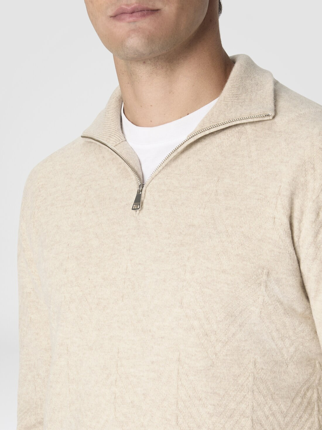 Half-Zip Sweater with Tone-on-Tone Zigzag Pattern - 5