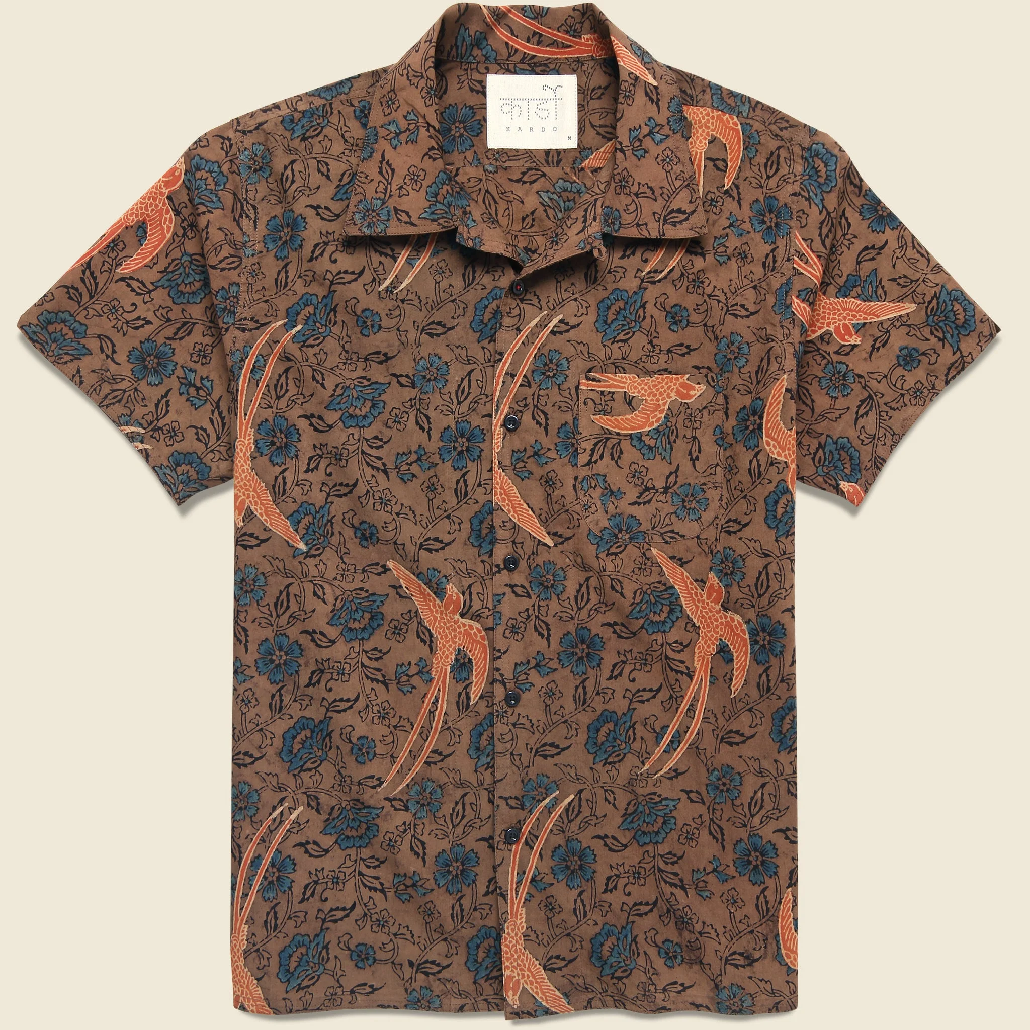 Floral Bird Print Shirt - Brown - 1