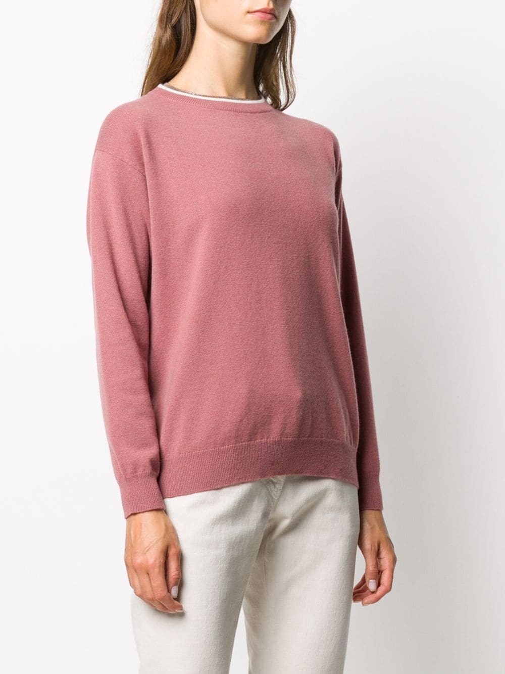 metalic-trim crew neck jumper  - 3