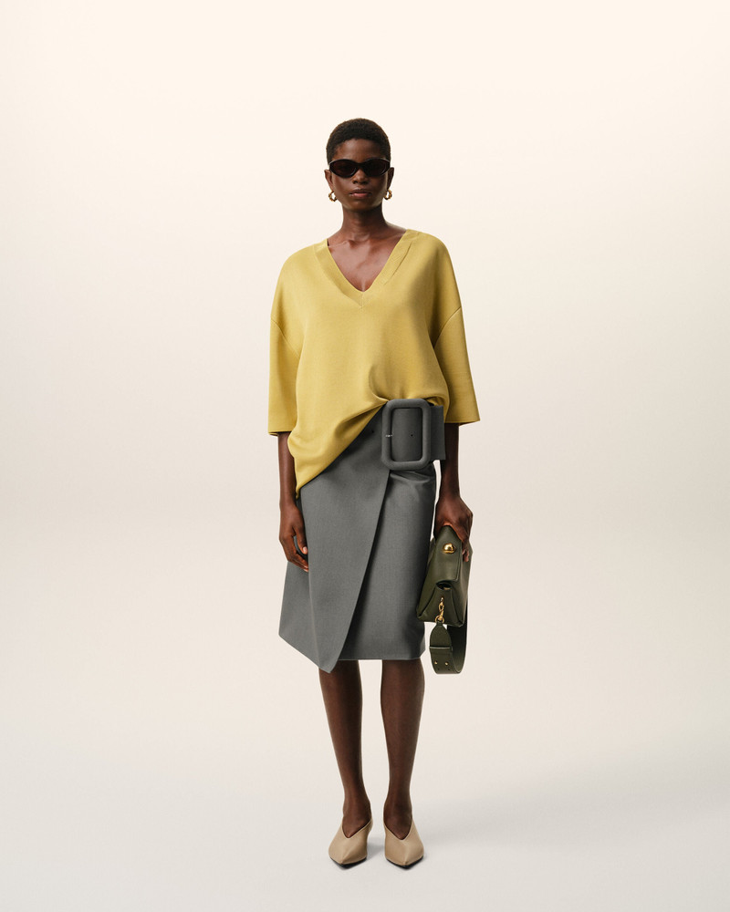 AMI Paris GREY NEW WOOL BIG BUCKLE BELTED MIDI SKIRT outlook