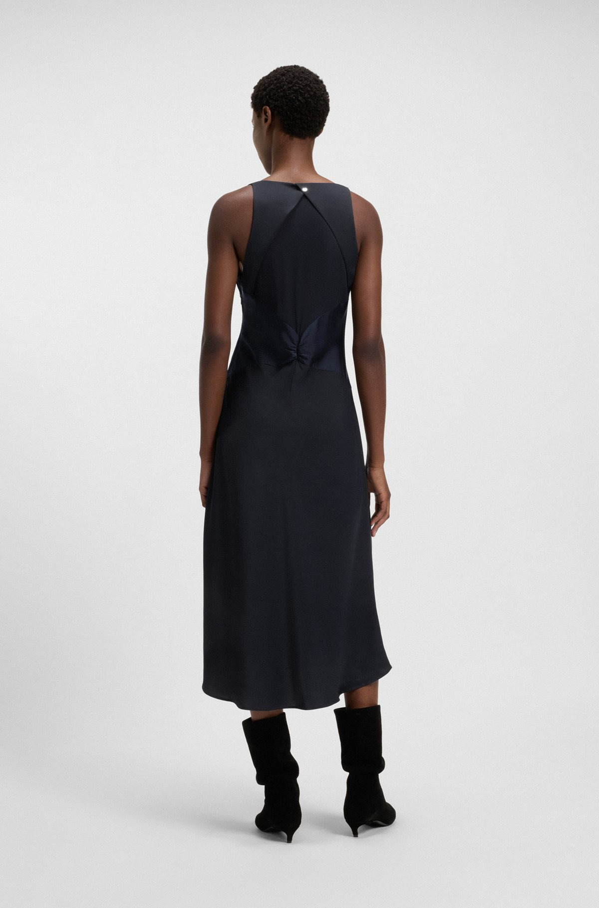 CRINKLE-SATIN DRESS WITH GATHERED FRONT - 4