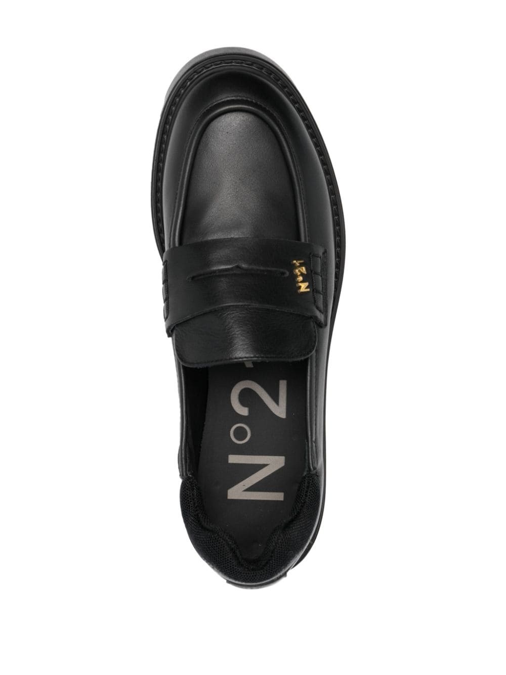 logo-plaque leather loafers - 4