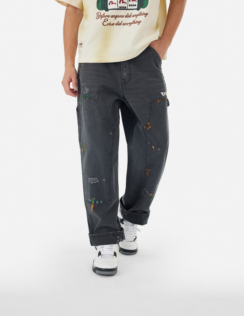 SEAGULL EMBROIDERY AND LOGO PRINT RELAX FIT WASHED PANTS 8