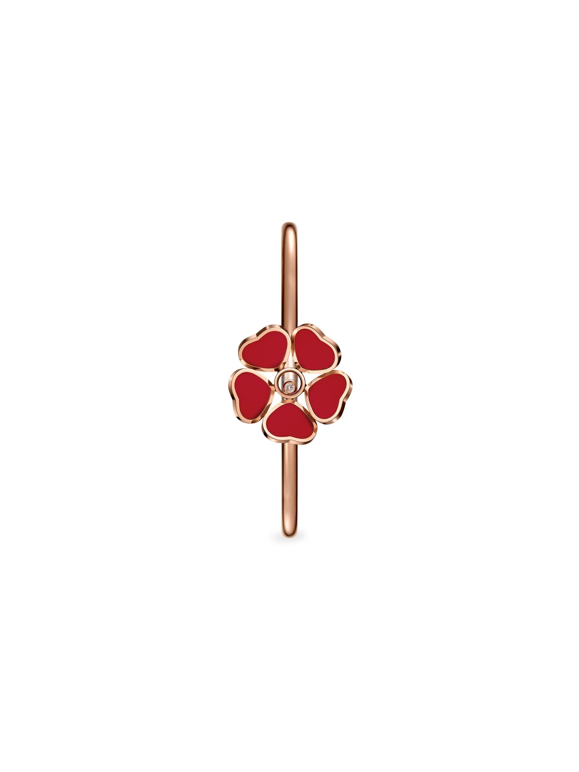 Women's Happy Diamonds Happy Hearts Flower 18K Rose Gold, 0.05 TCW Diamond & Red Stone Bangle - Red - 1