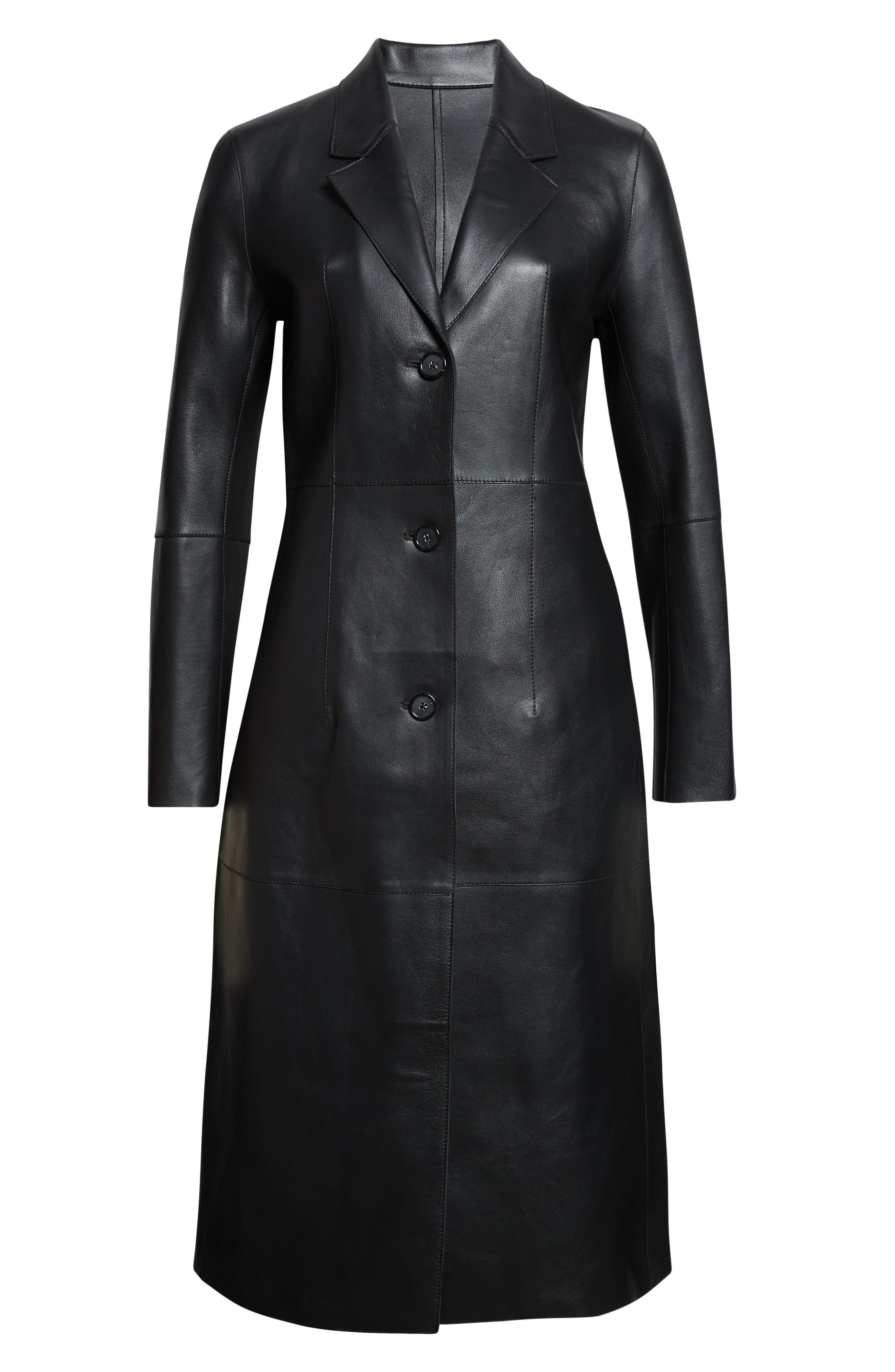 TOTEME Slim Leather Coat in Black at Nordstrom - 7