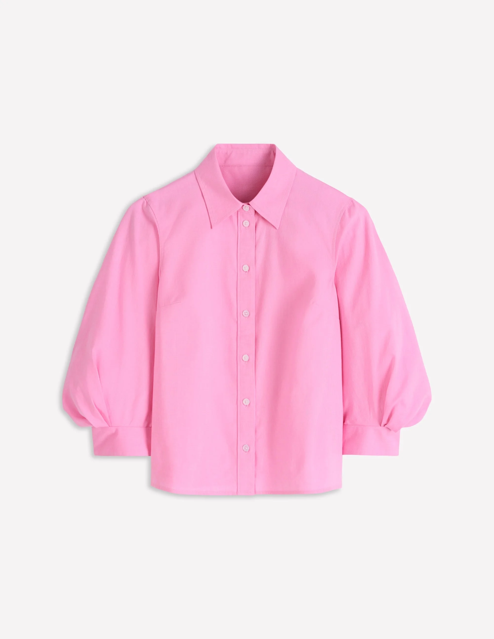 Puff Sleeve Oxford Shirt-Pink - 1