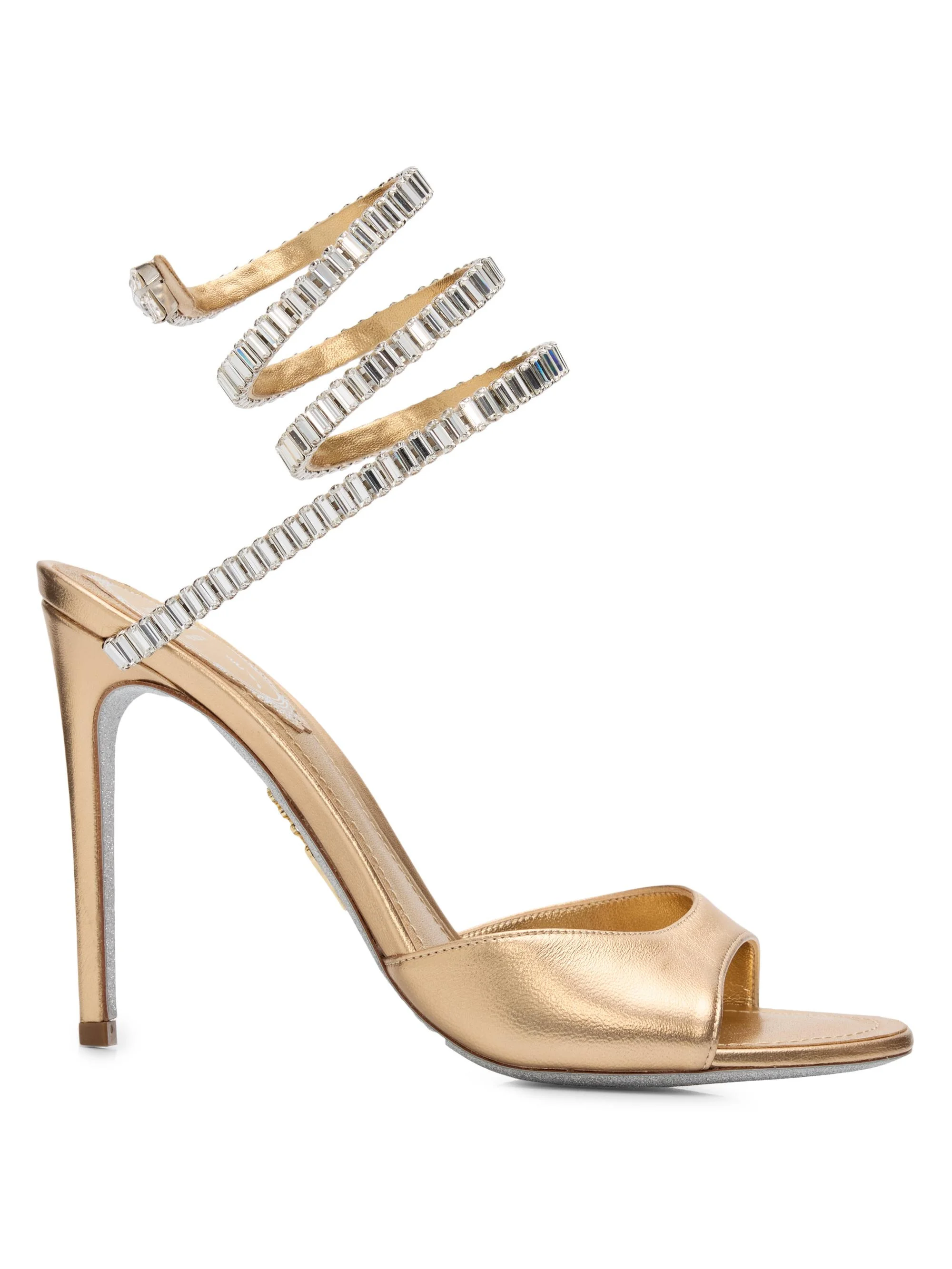 Women's 110MM Embellished Wrap Leather Sandals - Gold Lamb Crystal Strass - 1