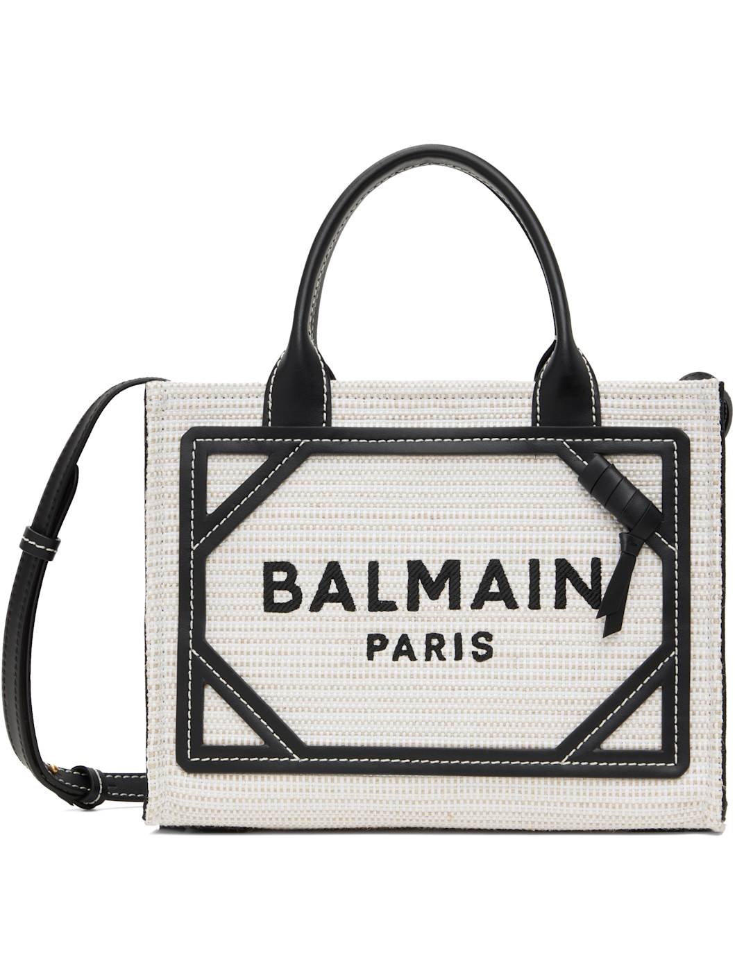 Gray & Black Small Raffia B-Army Tote - 1