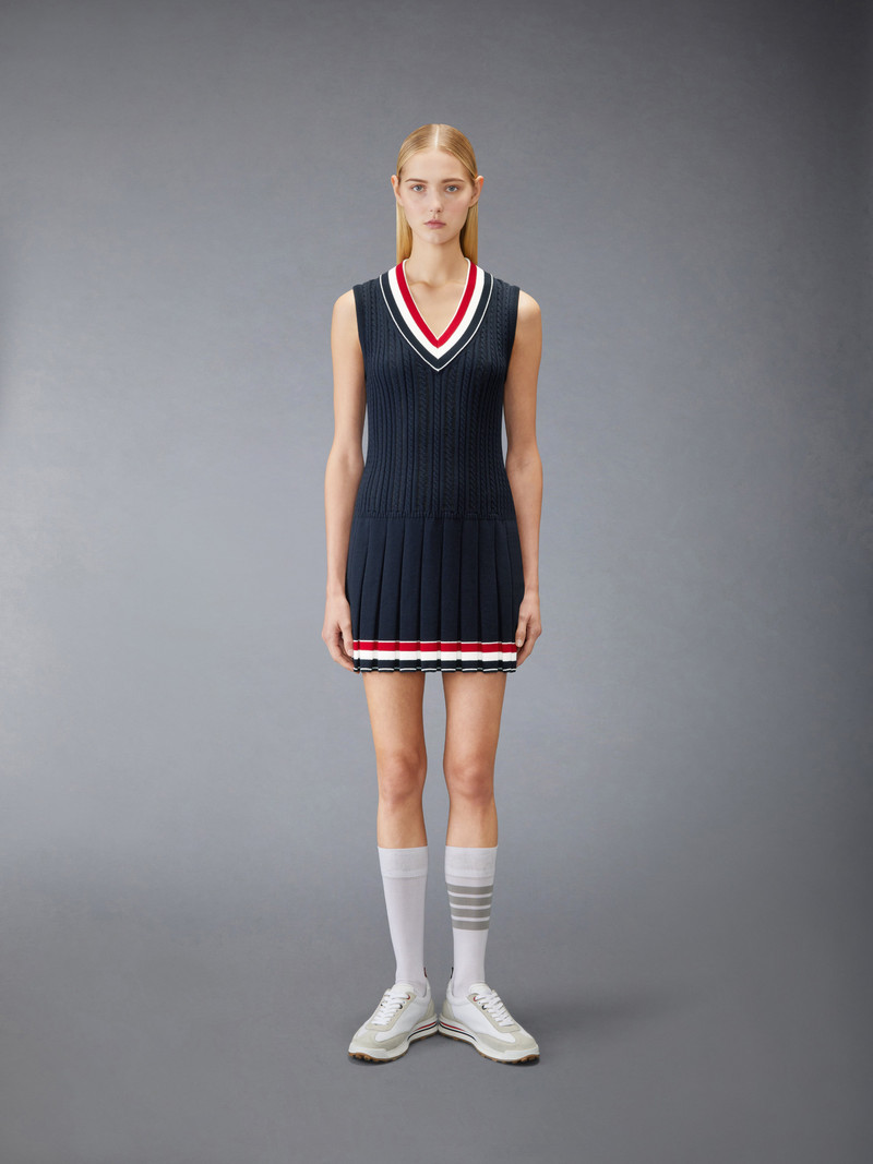 Thom Browne CRICKET RWB STRIPE BABY LADDER CABLE MINI DRESS outlook