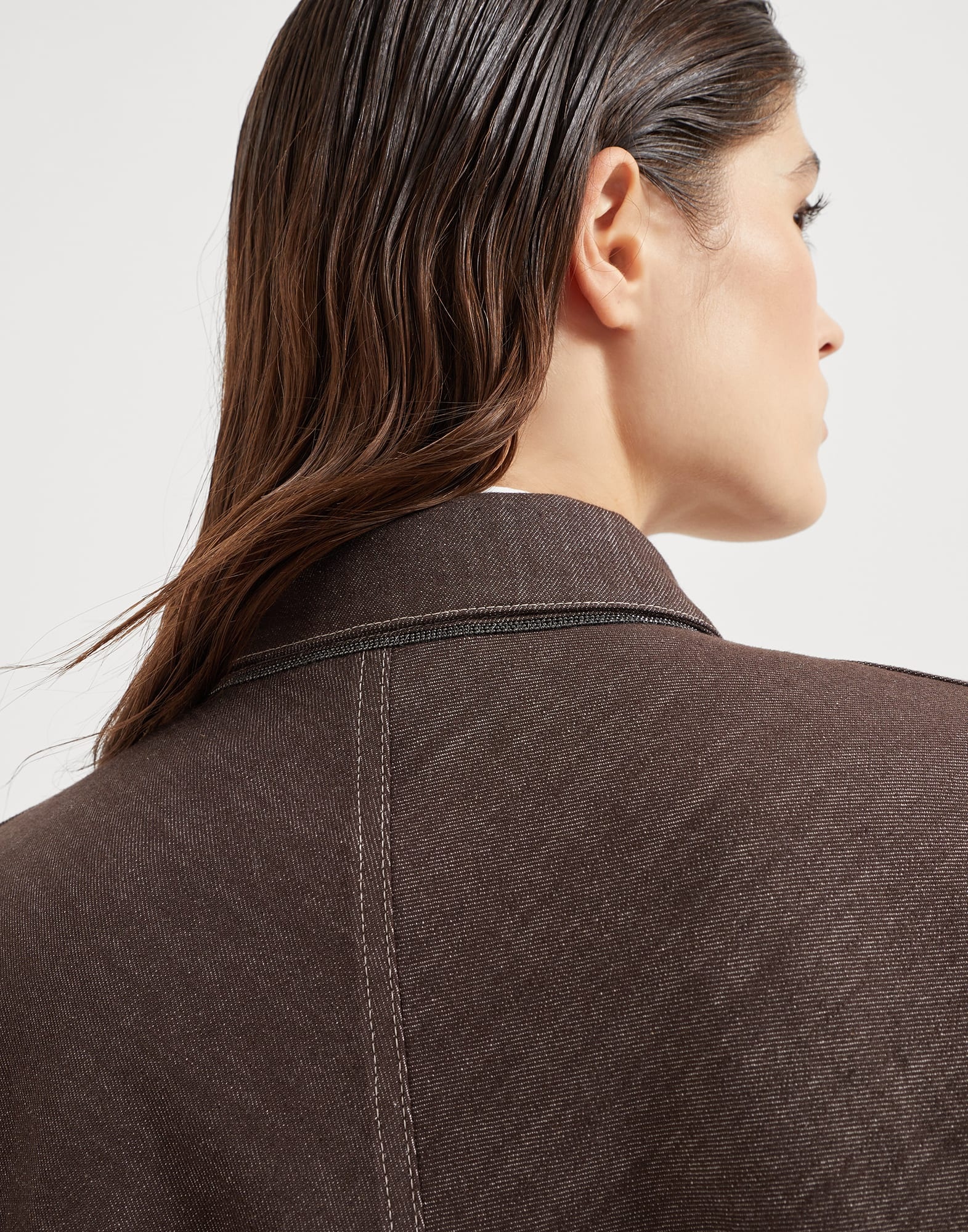 Denim-effect twill outerwear jacket with monili - 3