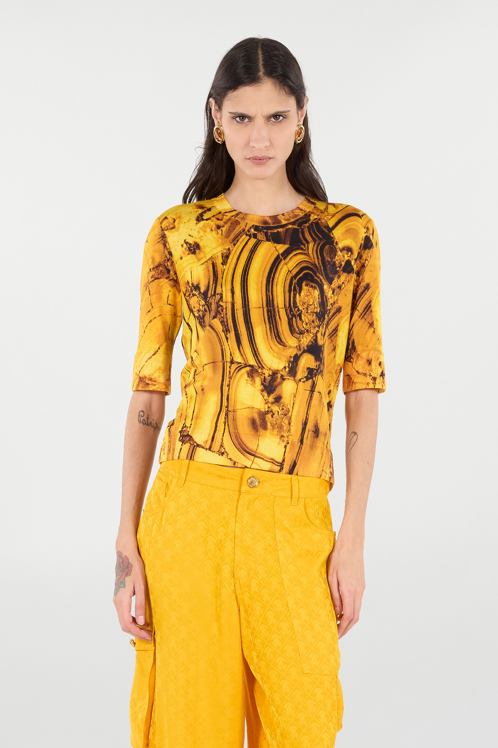 Silk And Wool Sweater With Amber Print - 3